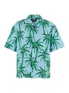 Jacquemus Short-sleeved Shirt With Tropical Palm Tree Print In Blue