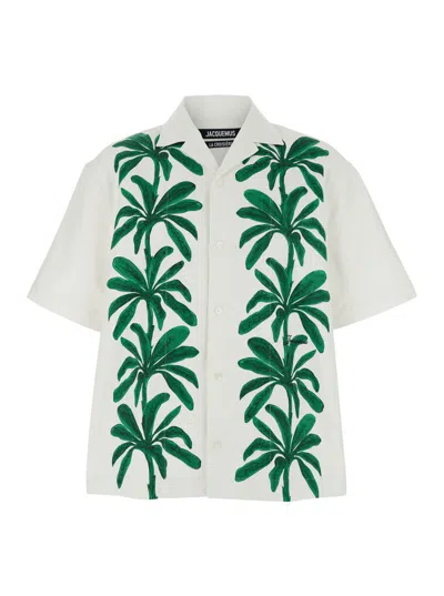 JACQUEMUS 'LA CHEMISE JEAN' MULTICOLOR SHIRT WITH NOTCHED COLLAR AND PALM PRINT ON THE FRONT