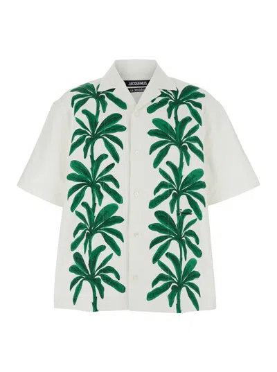 JACQUEMUS 'LA CHEMISE JEAN' MULTICOLOR SHIRT WITH NOTCHED COLLAR AND PALM PRINT ON THE FRONT IN COTTON MAN
