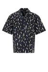 Jacquemus 'la Chemise Jean' Blue Bowling Shirt With Cuban Collar And All-over Logo Motif In Printnavyblack