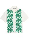 Jacquemus 'la Chemise Jean' Multicolor Shirt With Notched Collar And Palm Print On The Front In Green