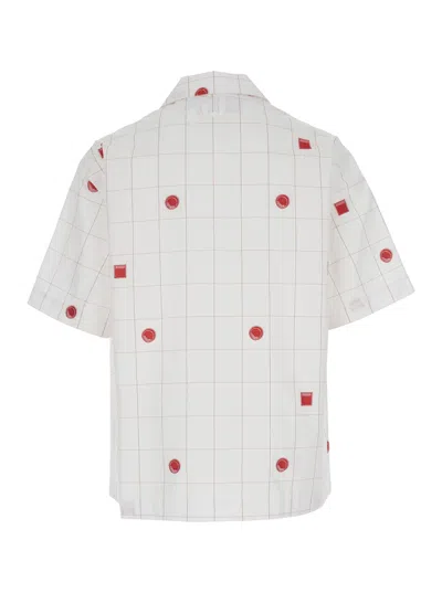 Jacquemus 'la Chemise Jean' White Shirt With Cuban Collar And All-over Logo Motif In Multicolor