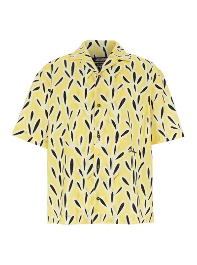 JACQUEMUS 'LA CHEMISE JEAN' YELLOW BOWLING SHIRT WITH CUBAN COLLAR AND ALL-OVER MOTIF
