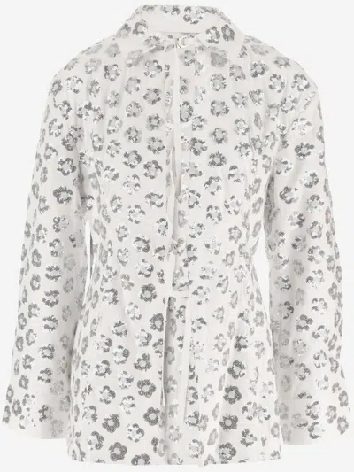 Jacquemus La Chemise Lavoir Brodéè White Shirt With Paillettes Embroidery In Stretch Cotton Woman In Grey