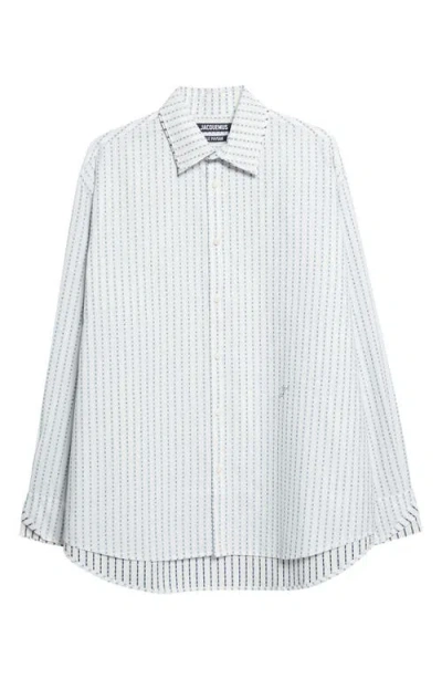 Jacquemus La Chemise Letro Logo Stripe Jacquard Button-up Shirt In Blue
