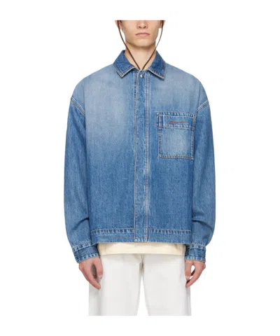 Jacquemus Logo-embroidered Denim Shirt In Blue