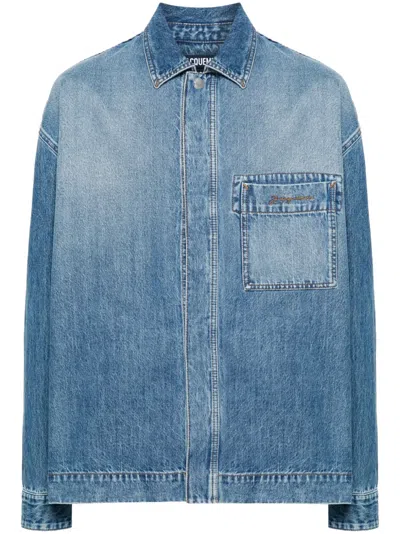 Jacquemus Logo-embroidered Denim Shirt In Blue