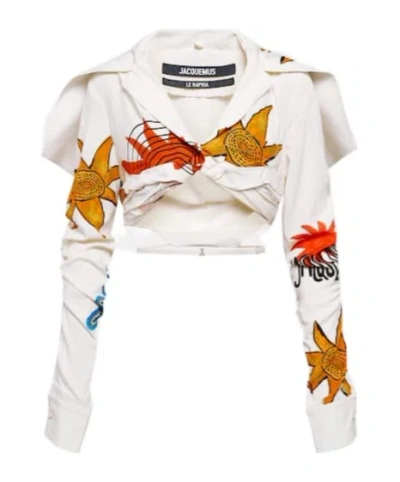 Jacquemus La Chemise Meio Printed Cropped Shirt In Multi