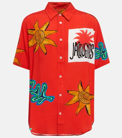Jacquemus La Chemise Melo Printed Bowling Shirt In Ef Print Red Arty Sun