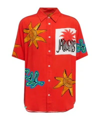 Jacquemus La Chemise Melo Printed Bowling Shirt In Red