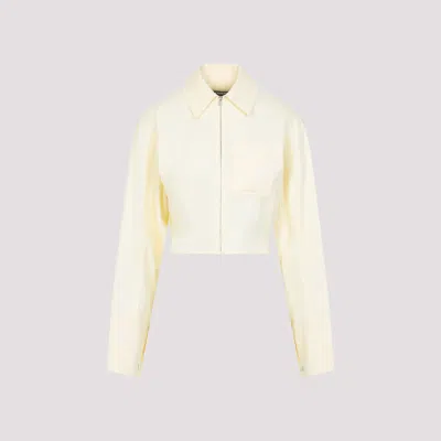 Jacquemus The Mirada Cropped Zip-up Shirt In Yellow