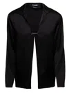 JACQUEMUS LA CHEMISE NOTTE BLACK SATIN SHIRT WITH LOGO CHARM AND OPEN BACK WOMAN