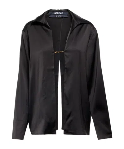 Jacquemus La Chemise Notte Satin Shirt In Black