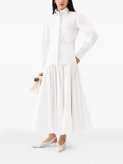 Jacquemus Triana Pleated Cotton-poplin Midi Skirt In White