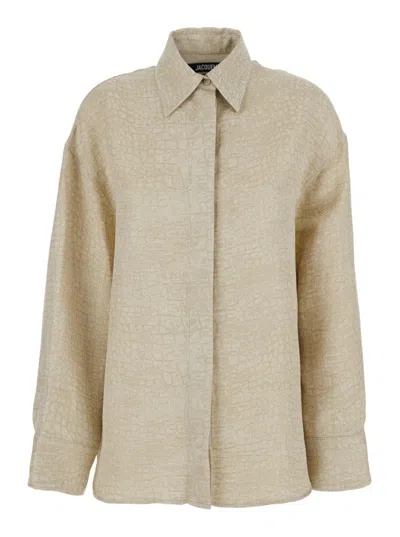 Jacquemus 'la Chemise Pasadena' Beige Shirt With Classic Collar And Dropped Shoulders