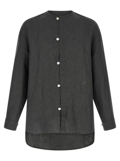 Jacquemus Pastro Shirt Mandarin Collar Long Sleeves In Gray