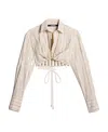 Jacquemus Plidao Logo Striped Crop Collared Shirt In Nude