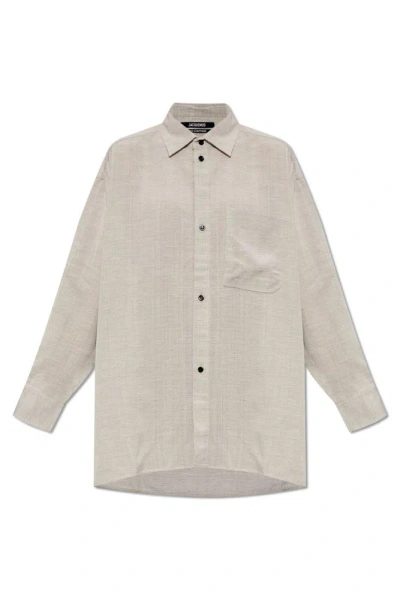 Jacquemus La Chemise Poche Interwoven Shirt In Grey