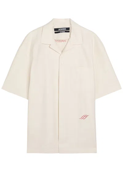 Jacquemus La Chemise Romarin Logo-embroidered Cotton-blend Shirt In White
