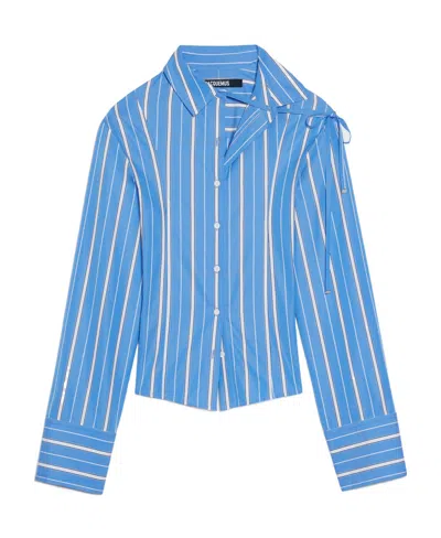 Jacquemus La Chemise Ruban Hourglass Shirt In Jacquard Bleu/blanc Cassé
