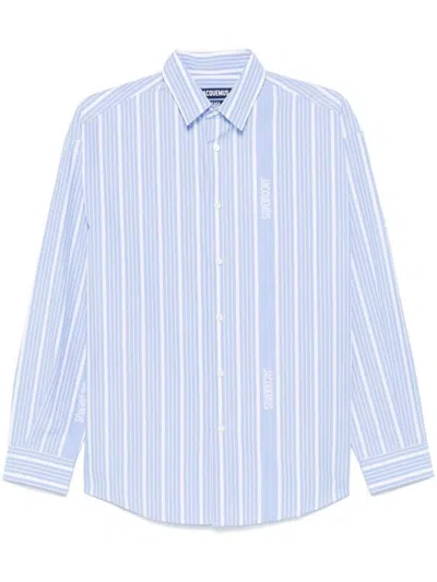 Jacquemus Simon Striped Shirt Buttoned Cuffs In Blue
