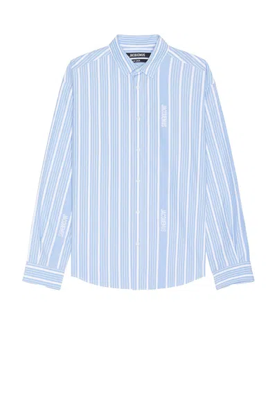 Jacquemus Blue Jacquard Business Big Log Cotton La Chemise Simon Shirt