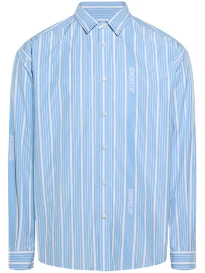 Jacquemus Blue Jacquard Business Big Log Cotton La Chemise Simon Shirt