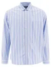 Jacquemus Simon Light Blue Shirt With All-over Stripe Motif And Logo Lettering In Cotton Man