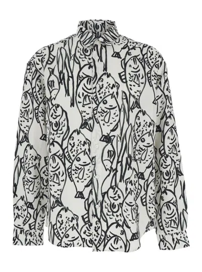 Jacquemus Shirt With Fish Print In Grey