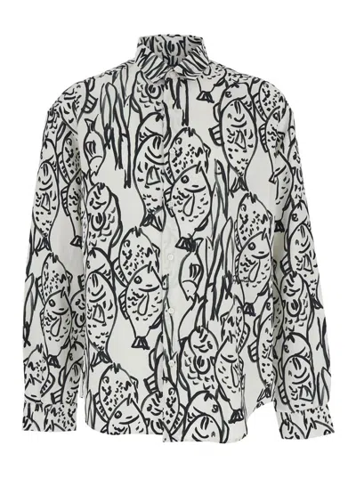 JACQUEMUS 'LA CHEMISE SIMON' WHITE SHIRT WITH ALL-OVER PRINTED MOTIF IN LINEN AND VISCOSE BLEND MAN