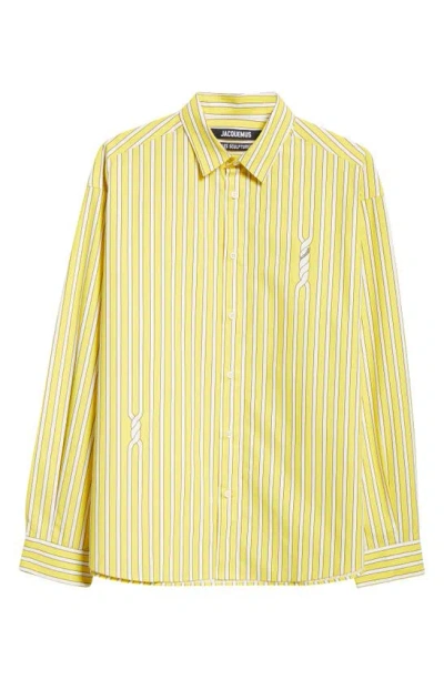 JACQUEMUS LA CHIMESE SIMON TWISTED STRIPE BUTTON-UP SHIRT