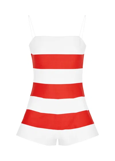 Jacquemus La Combi Bimini Striped Knitted Playsuit In Red