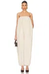 Jacquemus The Calisson Combination Oversize Strapless Parachute Jumpsuit In Off White