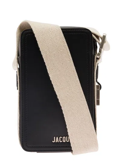 Jacquemus 'la Cuerda Vertical' Black Shoulder Bag With Front Logo In Smooth Leather Man