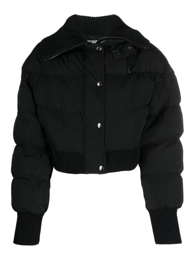 Jacquemus Caraco Layered Ribbed-knit And Quilted Shell Jacket In Black