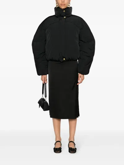 Jacquemus Cropped Black Puffer Jacket With Oversized Sleeves In Multi