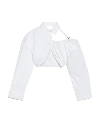Jacquemus La Galliga Asymmetric Cropped Shirt In White