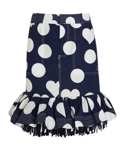 Jacquemus La Jupe Cabana Polka Dot Fringed Cotton Knee-length Skirt In Black