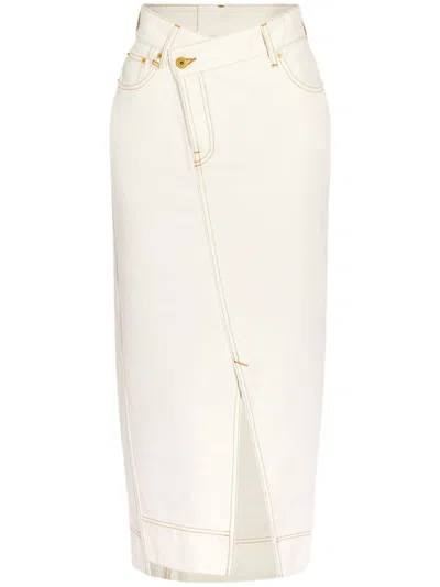 Jacquemus De-nimes Crosswaist Midi Denim Skirt In White