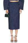Jacquemus Navy Les Sculptures 'la Jupe De-nîmes Obra' Denim Midi Skirt In Navy & Brown