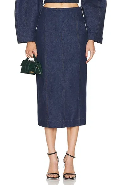 Jacquemus Navy Les Sculptures 'la Jupe De-nîmes Obra' Denim Midi Skirt In Blue