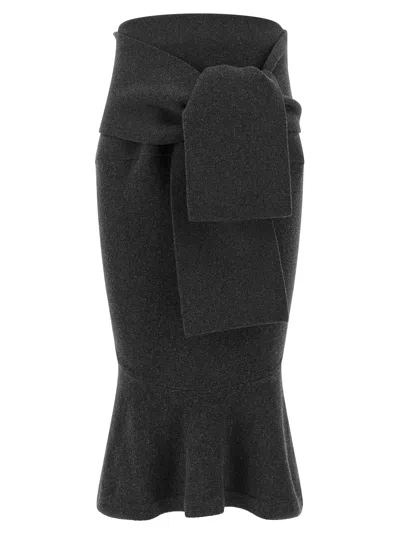 Jacquemus La Jupe Fiocco Knot-detail Midi Skirt In Gray