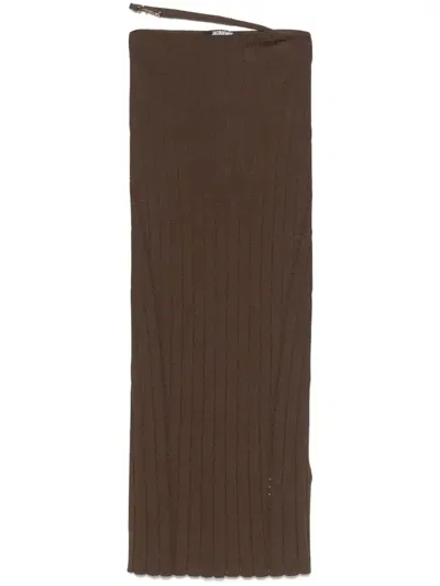 Jacquemus Pralu Ribbed-knit Midi Skirt In Brown