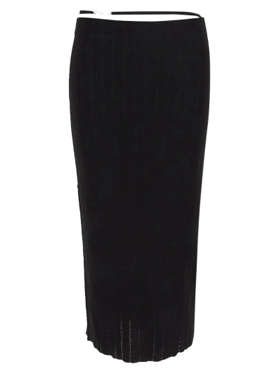 Jacquemus La Jupe Pralu Ribbed-knit Midi Skirt In Black
