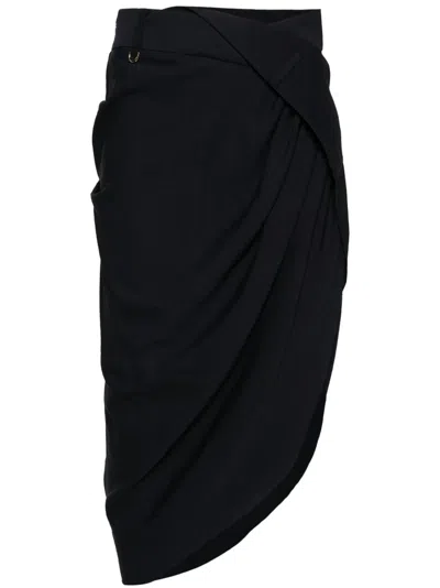 Jacquemus La Jupe Saudade Draped Midi Skirt In Blue