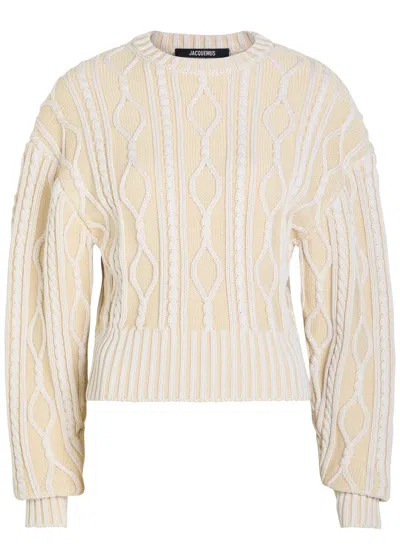 Jacquemus La Maille Amelo Cable-knit Cotton Jumper In White