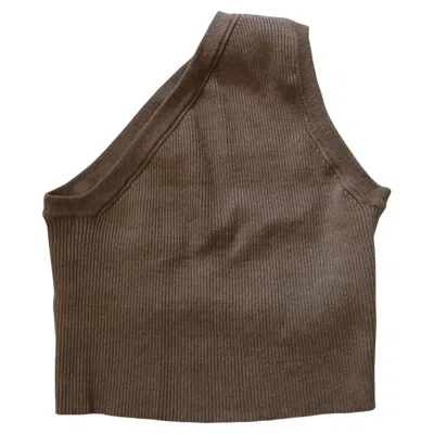 Pre-owned Jacquemus La Maille Ascu Brown Ribbed Linen Crop Top, Size Fr40