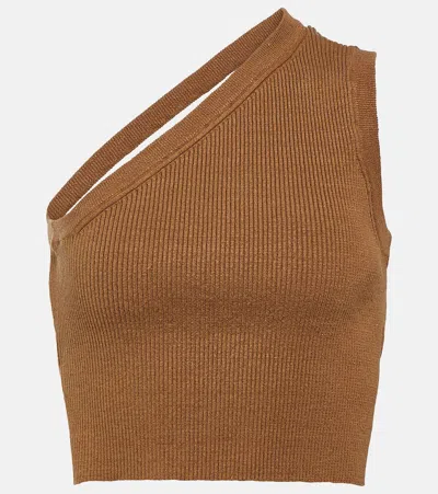 Jacquemus La Maille Ascu Linen-blend Crop Top In Brown