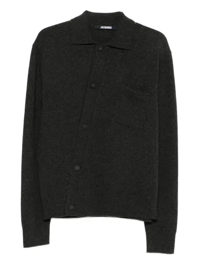 Jacquemus Dark Grey Wool And Cashmere Cardigan In Black