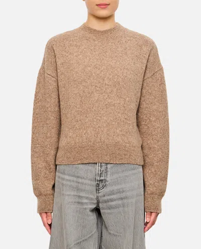 Jacquemus Cropped Sweater With High Neckline And Bold Logo In Brown